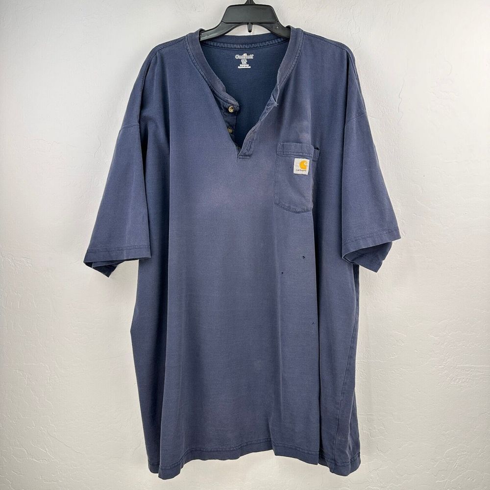 Carhartt Henley T-shirt Thrashed Mens‎ 3XL Tall Blue Short Sleeve Pocket